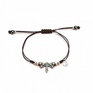 Pulsera macramé plata libélula pequeña - MA-549